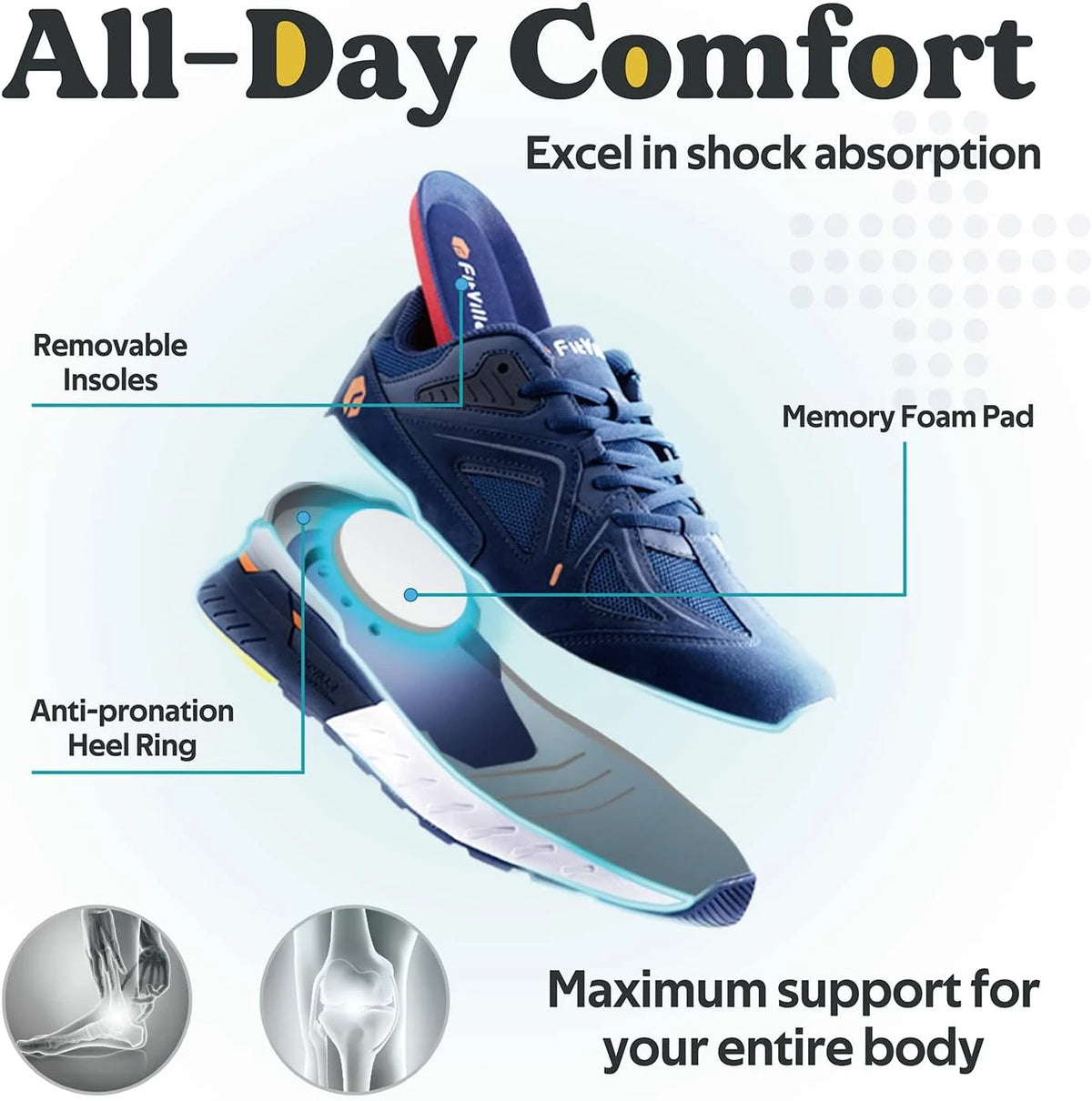FitVille Extra Wide Walking Shoes for Men Non-slip Comfort Casual Sports Sneakers for Flat Feet Heel Pain Relief - Rebound Core
