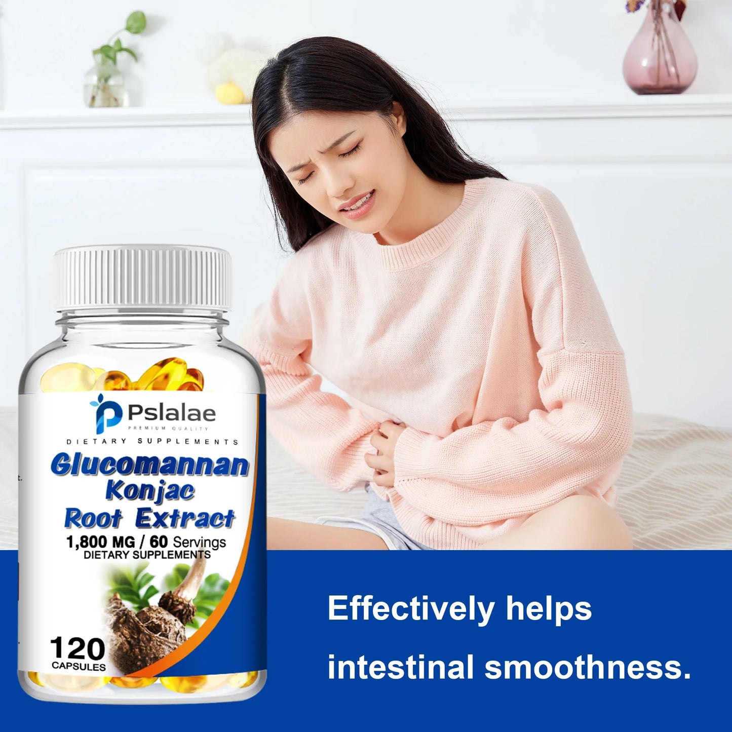 Glucomannan Capsules - Natural Source of Fiber - Gastrointestinal Health, Appetite Suppression, Weight Management - 120 Capsules