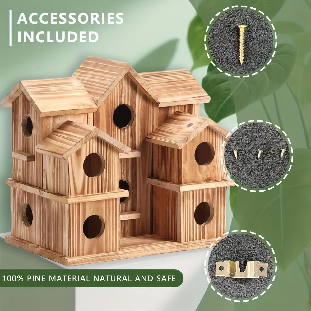 Big Bird Houses for Outside with 10 Rooms - Natural Appeal Designed for Bluebirds Finches Hummingbirds Cardinals for Patio Garde