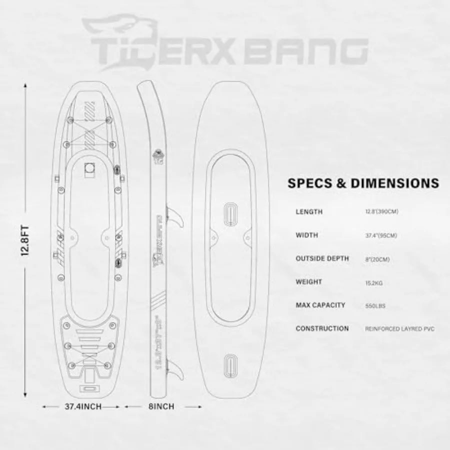 12'8 Inflatable Tandem Kayak for Fishing Touring 2 Seats Adjustable Paddle Blue Durable Material Ideal for Family Adventures In