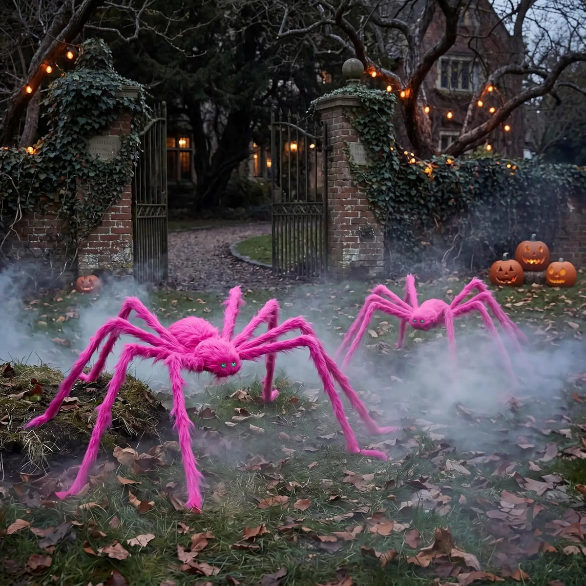2 Pack 5 Ft Hairy Pink Spider Halloween Outdoor Decorations Scary Giant Spider Fake Large Haunted House Props Halloween Yard Lawn Decorations Party Indoor Decor