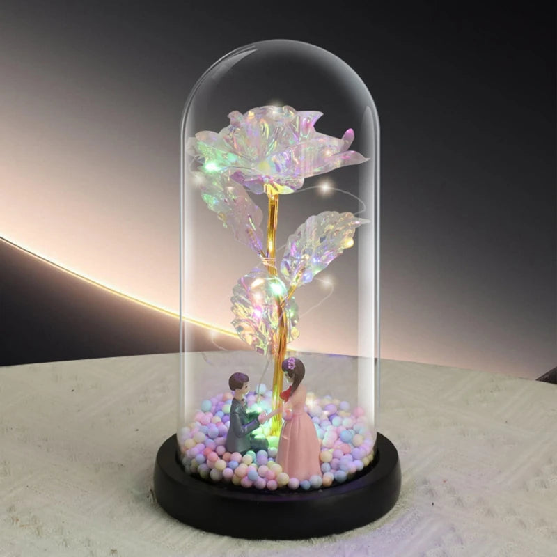 LED Rose Artificial Flowers Glass Lampshade Mother's Day Valentine's Gift Eternal Rose Light Foil Fake Flower Wedding Home Decor