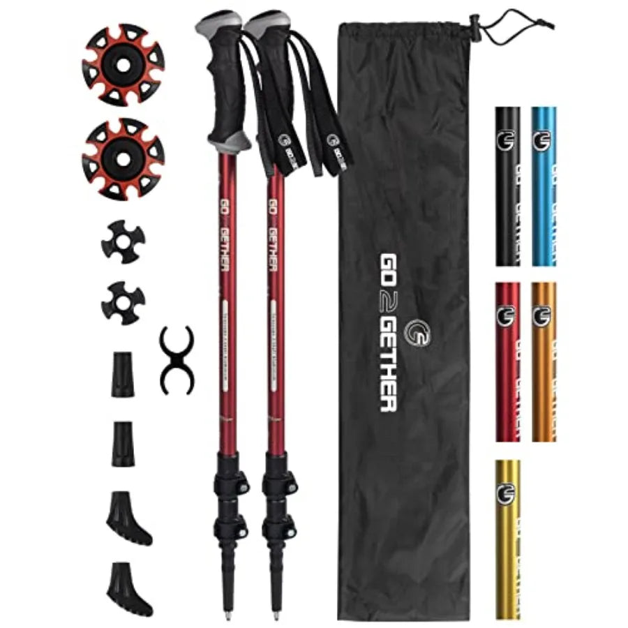 Aluminum Trekking Poles - Quick Adjustable Locks, Comfort Handle, Padded Strap, Snow Baskets - Walking Sticks Suitable for Hiki