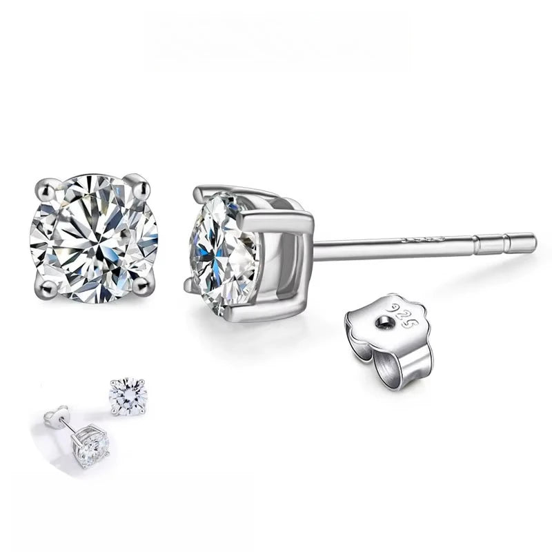 S925 Sterling Silvery D VVS1 Moissanite Four Claw Earrings For Women Man Sparkling Wedding Jewelry Trendy Stud Earrings
