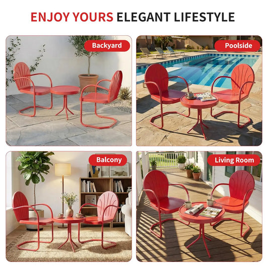 3 Piece Bistro Set, Anti-Rust Table and Chairs Set of 2, Waterproof Retro Metal Chairs for Outdoor, Customized