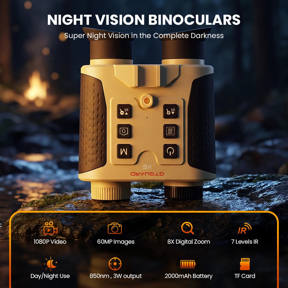GTGUARD V6 Night Vision Binoculars 300m Night Vision 4K Photo 1080P HD Video 8x digital zoom for outdoor nighttime activities