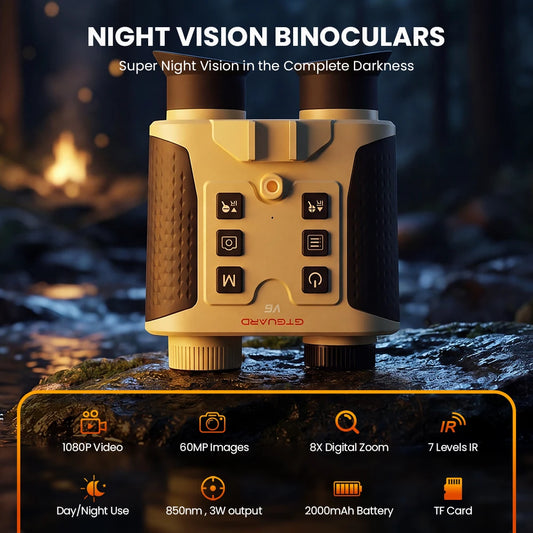 GTGUARD V6 Night Vision Binoculars 300m Night Vision 4K Photo 1080P HD Video 8x digital zoom for outdoor nighttime activities