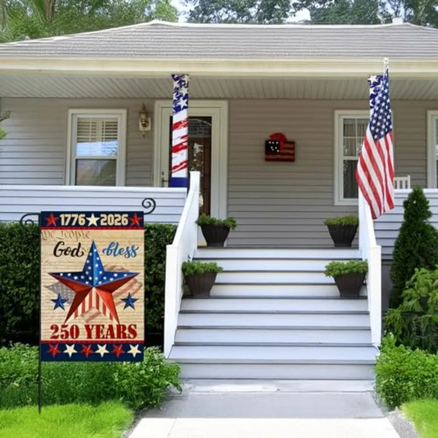 250 Anniversary USA Garden Flags for Outside, 4th of July 250th Year America Banner, God Bless United States Double-Sided with
