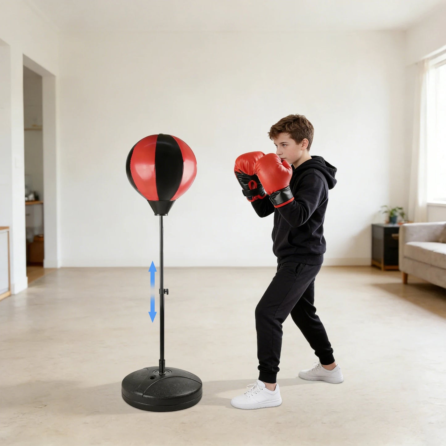 Boxing Speed Ball, Inflatable Boxing Punching Ball, Punching Bag with Adjustable Height Stand