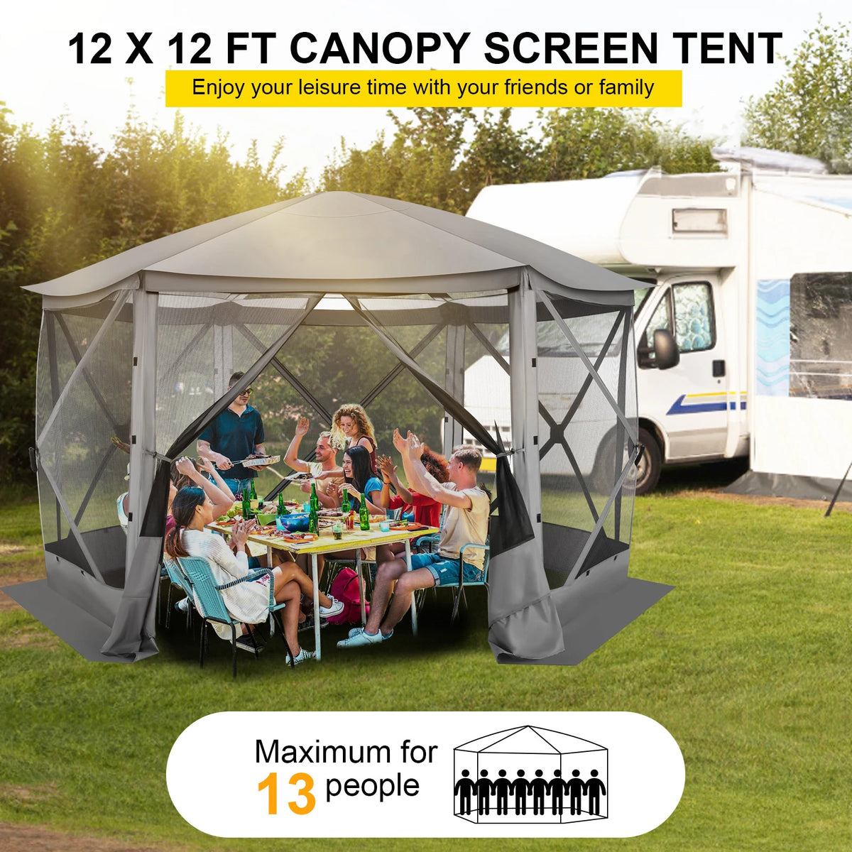 Pop up Gazebo Screen Tent Screen House for Camping, 12x12 Screen Room with Removable Roof, Outdoor Screened Gazebo with Netting,