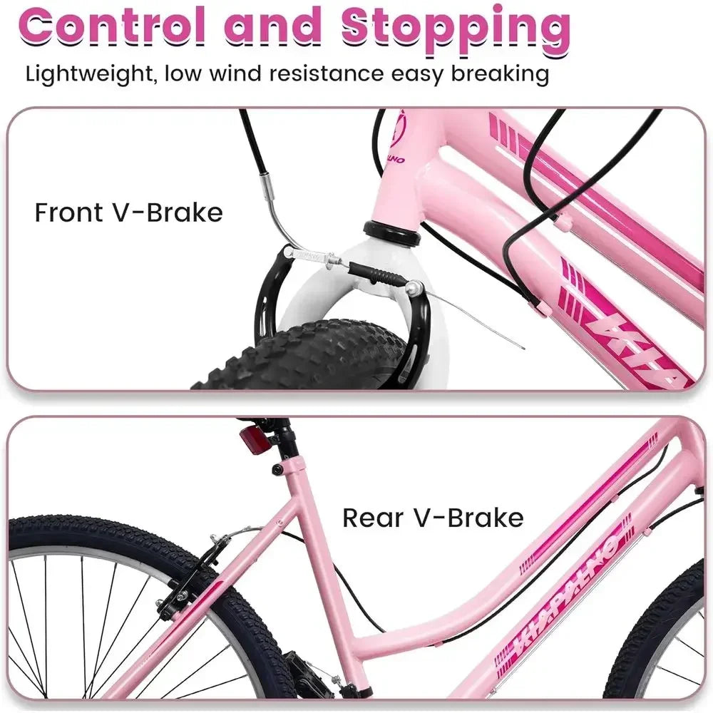 24/26 Inch Women's Mountain Bike, 21-Speed for Summer Travel, V-Brake City Commuter Bicycle