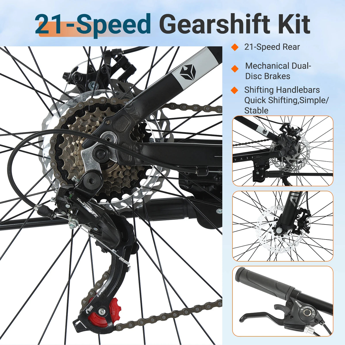 AIVA MT29FS 29 Inch Hardtail MTB, 21 Speed Mountain Bike, Adult Bicycle, Lightweight Aluminum Frame, Suspension Fork, Front & Rear Disc Brakes