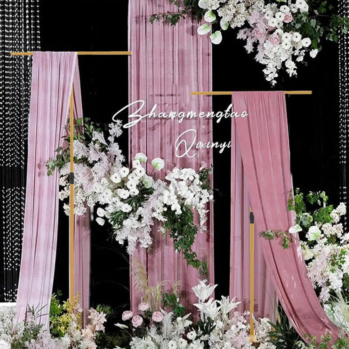 4PCS 8FT Wedding Adjustable Height Metal Backdrop Stand for Banner Sign Perfect for Party Event（Excluding gauze curtain）
