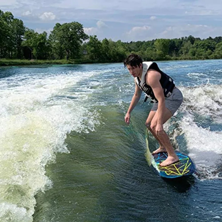 Fractal Wake Surf Board for wake surfing - Blue/Green composite material with lightweight durability and enhanced grip
