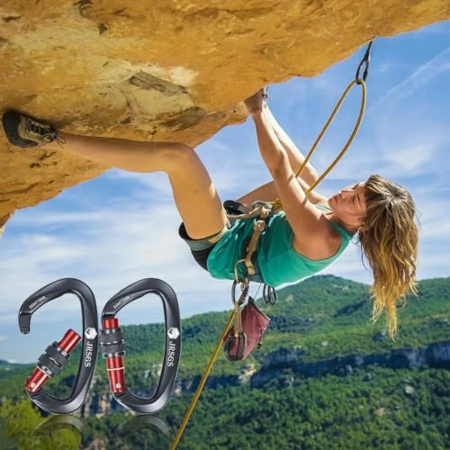25KN Locking Climbing Carabiner Clips, UlAA Certified Rockclimbing Carabiner, Heavy Duty Carabiners Equipment, Large SizeCarabi