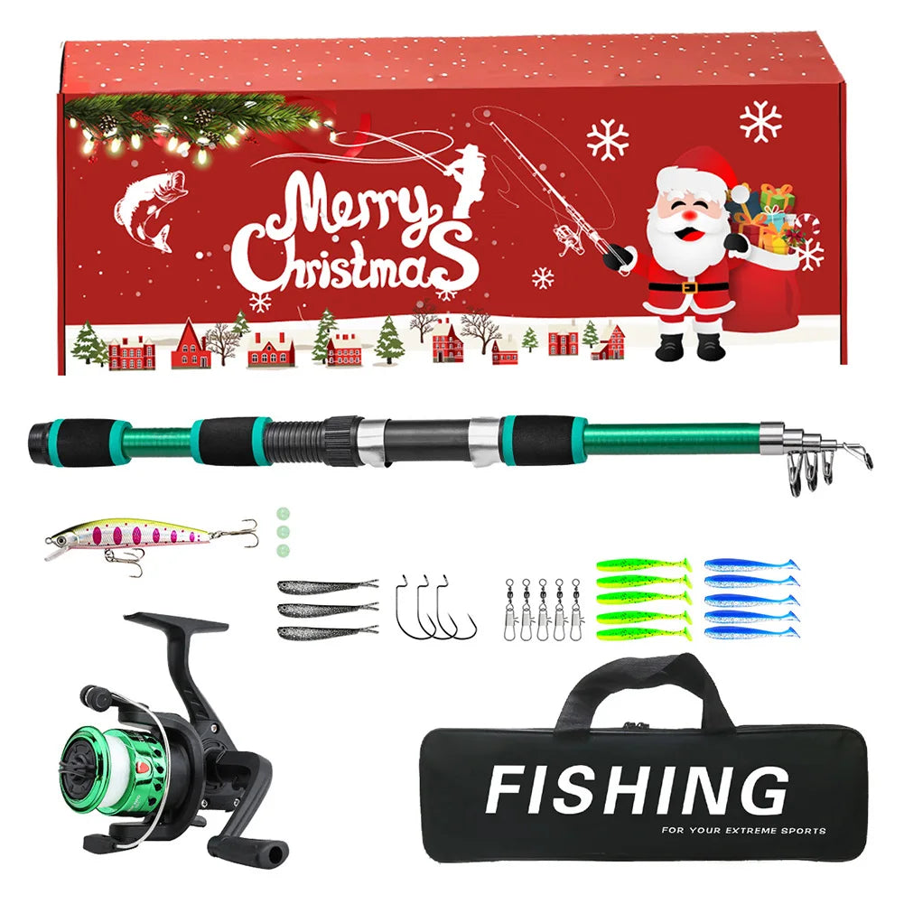 Fishing Pole Set Full Kits Telescopic Fishing Rod and Reel Combo Travel Pole Set Xmas Surprise Gift for Father Grandpa Boyfriend