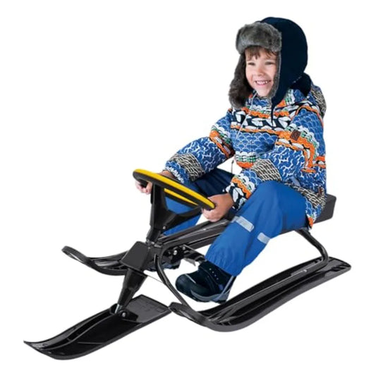 220.5LBS Load Snow Racer Sled Kart Ski Sled Slider Board w/Foot Brakes 31.1In Baseboard Steel Frame Skiing Ride Outdoor Winter