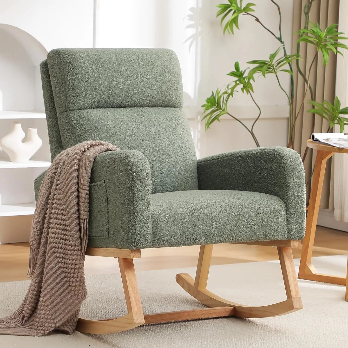 Rocking Chair Nursery, Sherpa Nursing Rocking Armchair for Mom Nursery Morden Rocker Chair with High Backrest, Customized