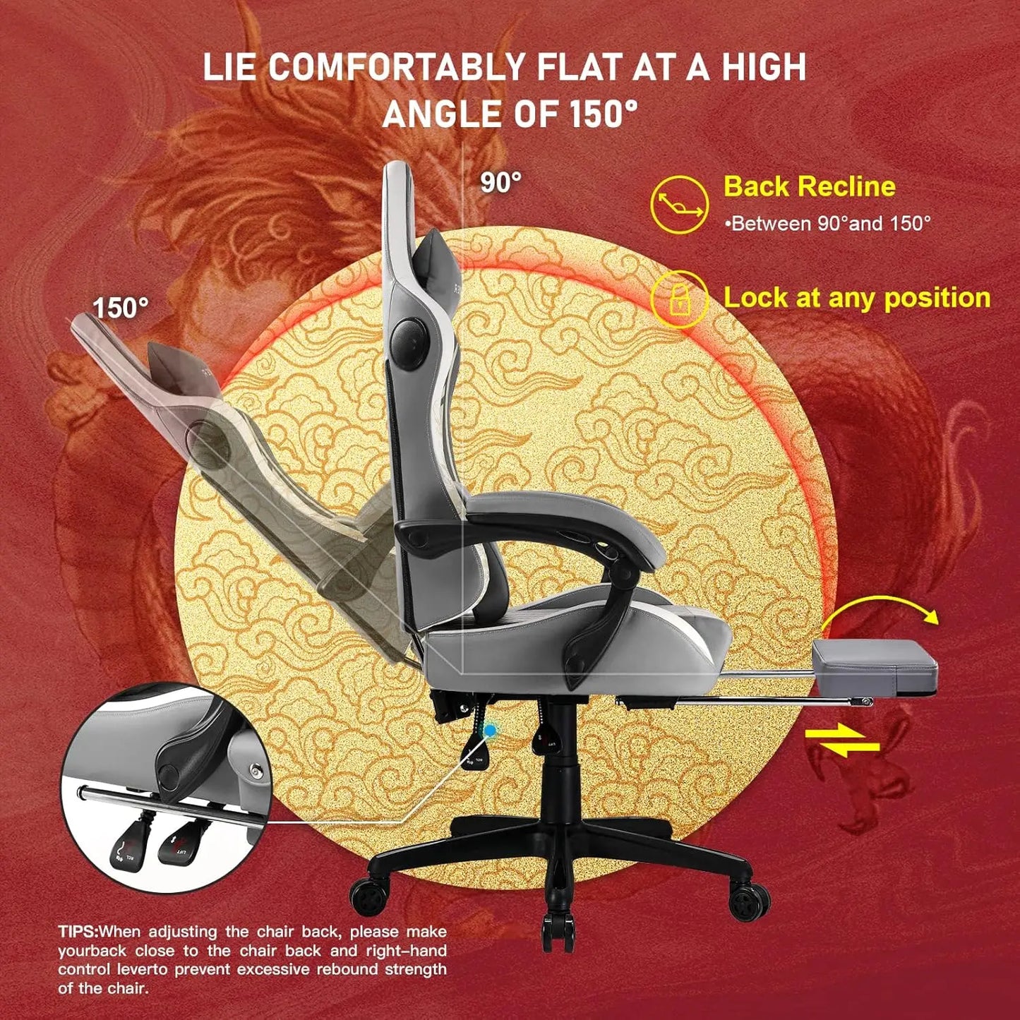Gaming Chair with Bluetooth Speakers and Footrest, Dragon Series Video Game Chairs, Heavy Duty Ergonomic Chairs