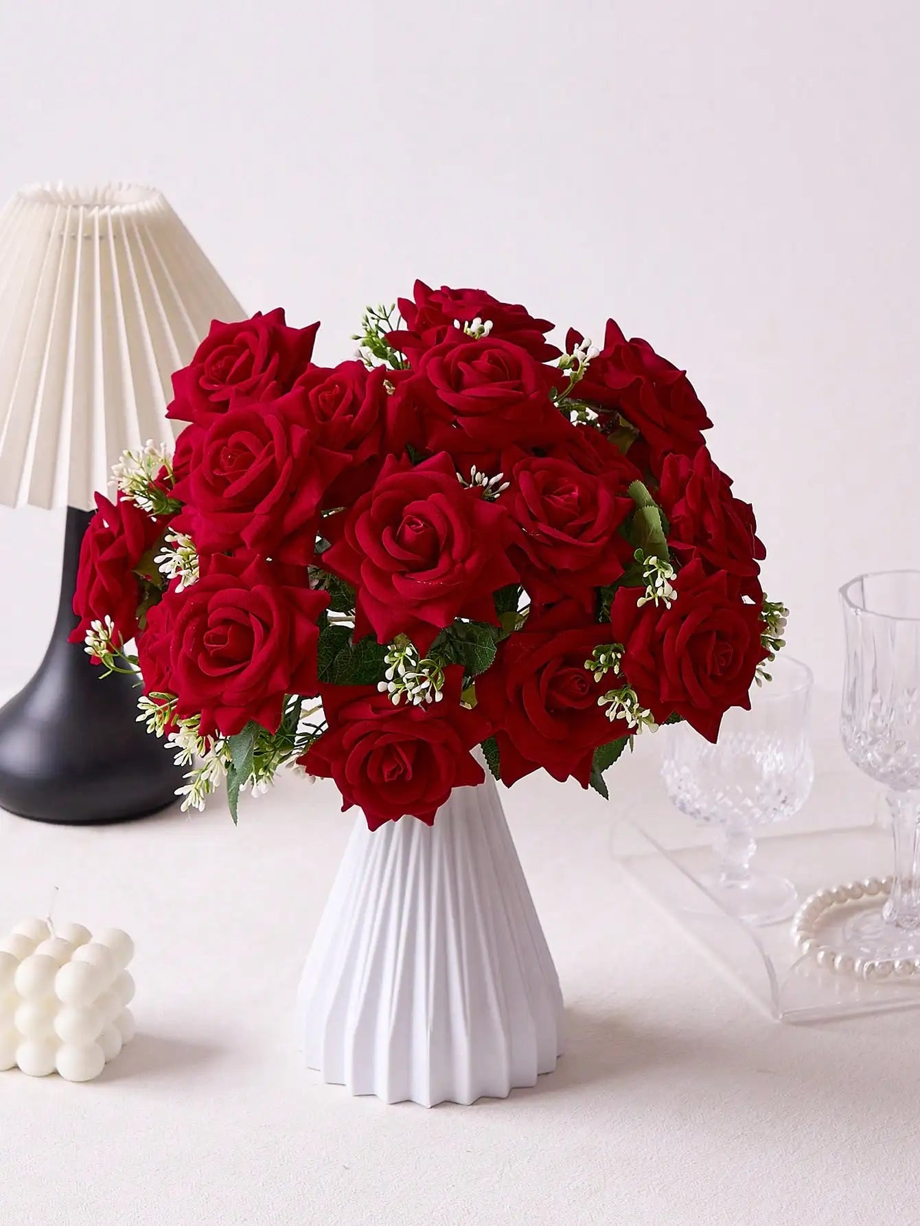 1 Bunch Valentines Rose Flowers Artificial Rose Flowers Velvet Roses Silk Rose Realistic Faux Red Rose Bouquets For Wedding Party Home Decor Valentine's Day Gifts For Her Birthday Gifts For Women, Valentine's Day, Gift Gradua