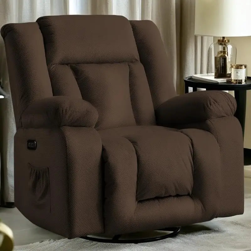 Oversized Power Recliner Chair,Electric Glider Reclining with Massage and Heating,Waffle Fabric Rocker Recliner with Side Pocket