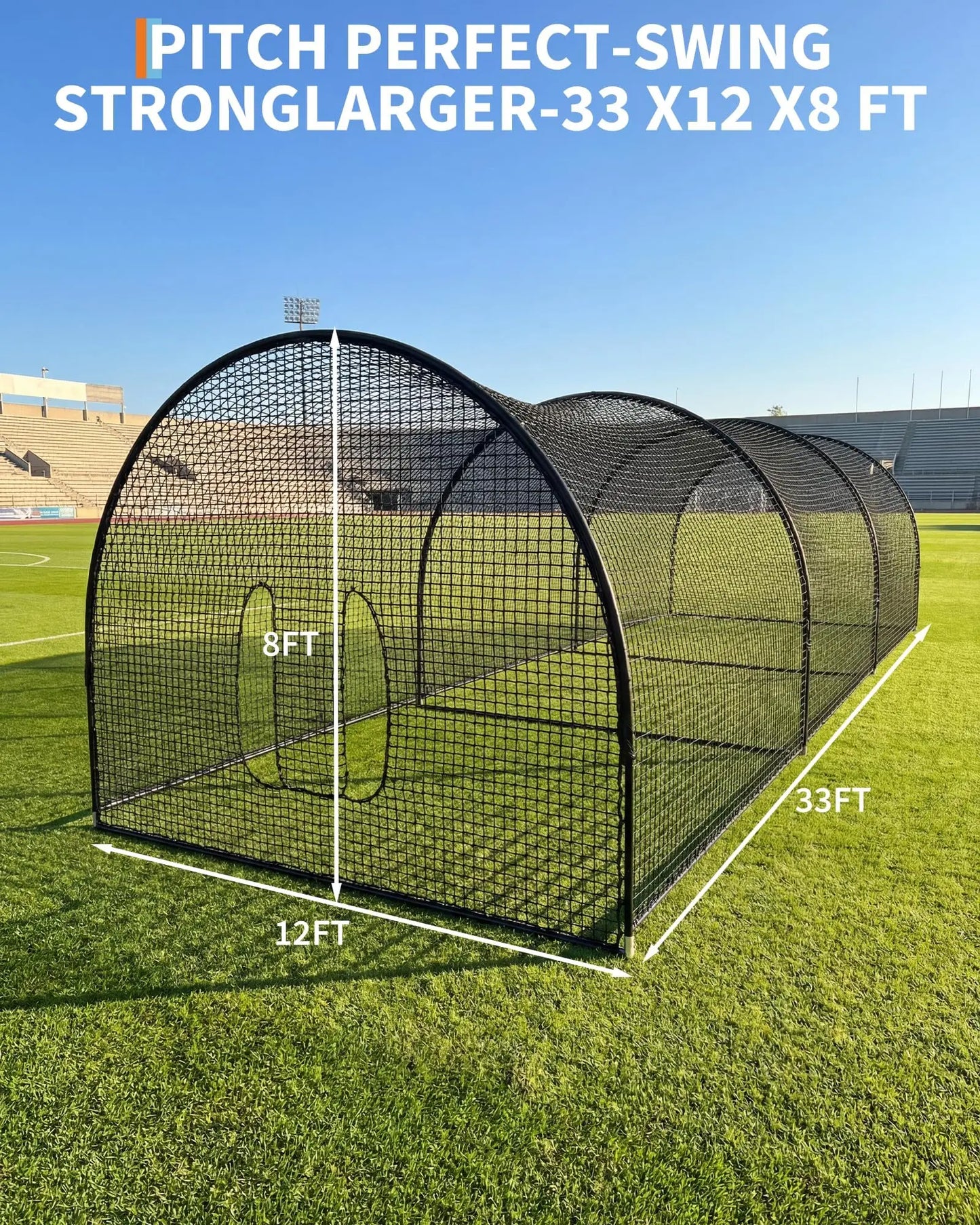 32ft Batting Cage Net With Frame, Multi-Sport Practice Cage For Baseball, Softball, and Golf, Use in Yard or Sports Field