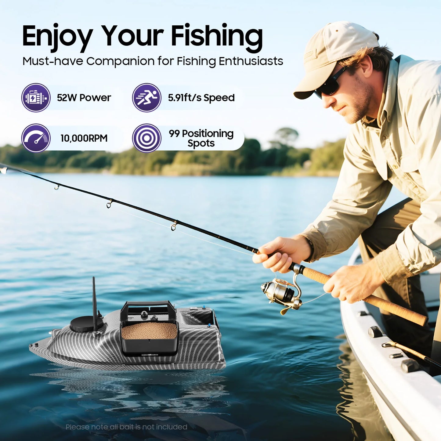 52W Fishing Bait Boat RC Fishing Boat Bait Boat Remote Control for Surf Fishing w/ LCD Screen 9.84*19.69*5.9in