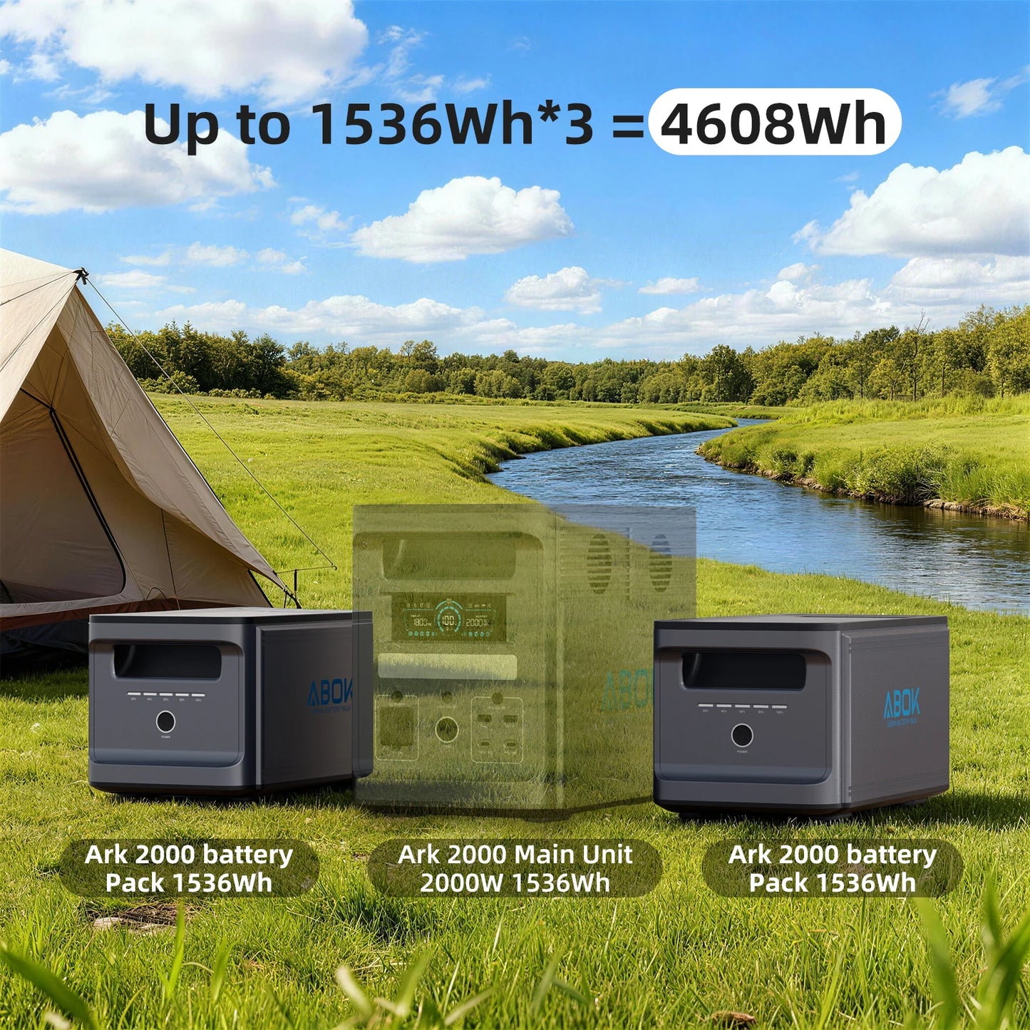 ABOK Ark2000 1536Wh Expansion Battery Pack Solar Generator for Road Trip Off-Grid Power Outage UPS Camping Hiking CPAP Emergency