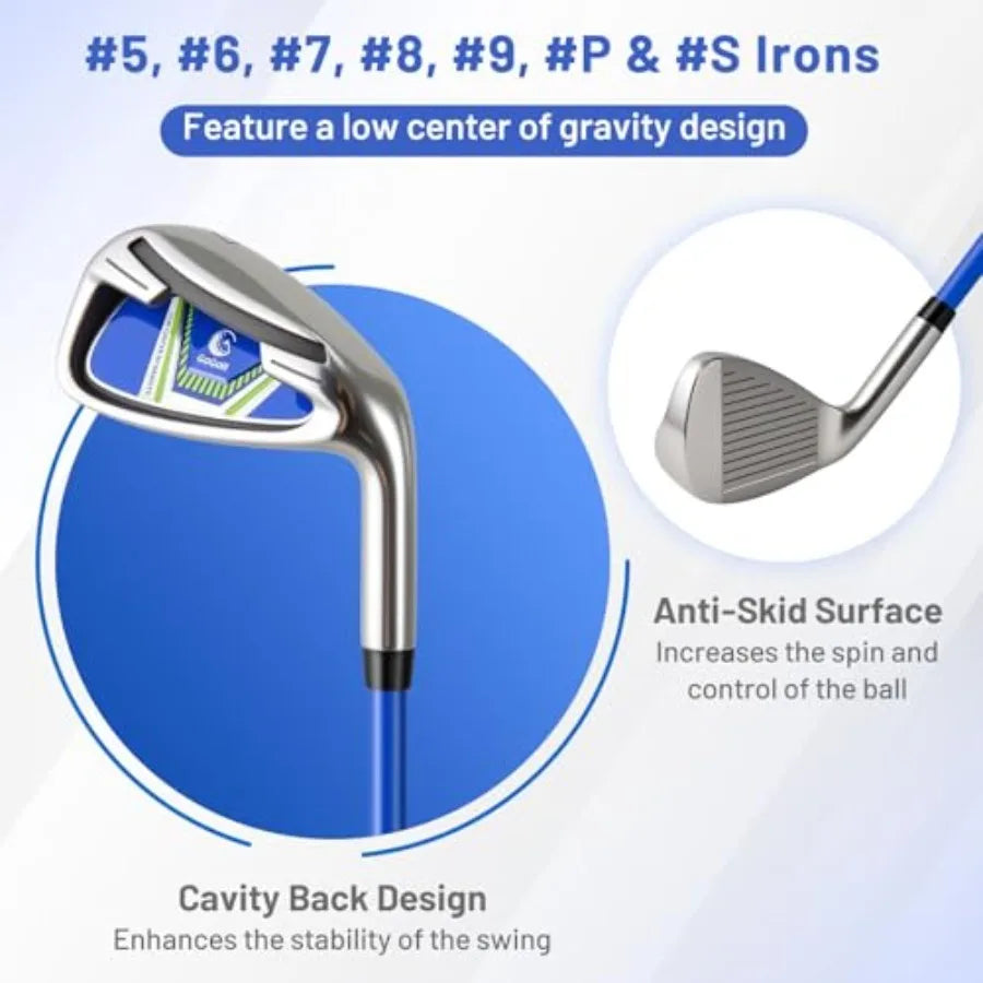12 Pieces Mens Complete Golf Club Set Right Hand, Golf Club Package Set with 460CC #1 Driver & #3 Fairway & #5 Hybrid, Putter