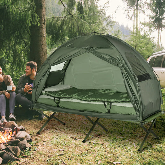 All in One Camping Tent Cot Combo with Air Mattress Sleeping Bag Pump 225lbs Capacity Portable Outdoor Gear Set for Backpacking