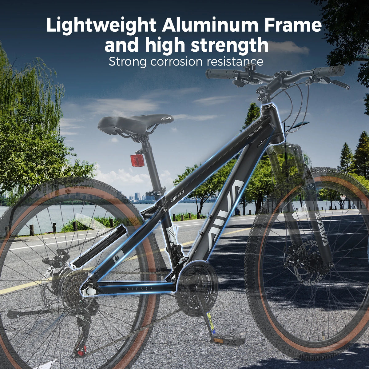 AIVA MT26FS2 26 Inch Mountain Bike, 21 Speed Hardtail MTB, Bicycle for Teenagers and Adults, Lightweight Aluminum Frame, Suspension Fork, Front & Rear Disc Brakes