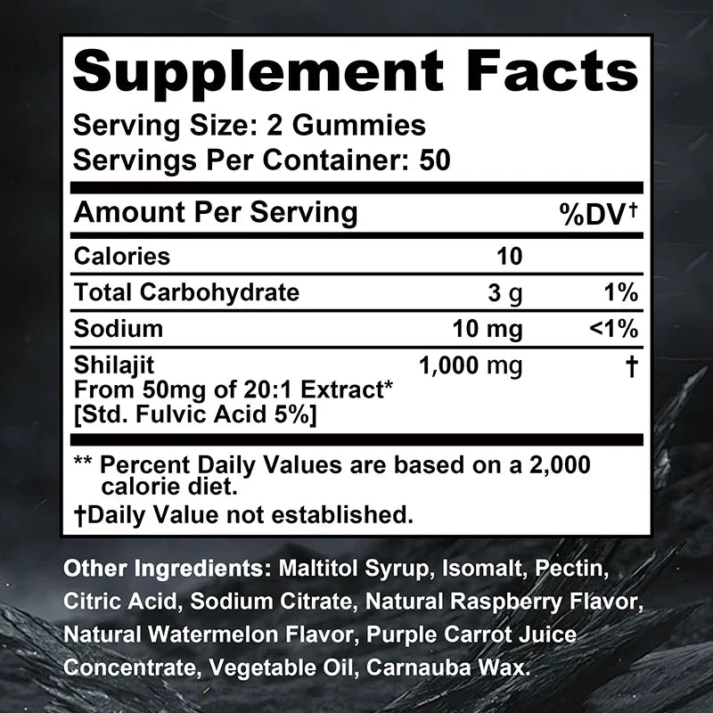 Shilajit Gummies - Energy Level, Memory and Focus Support Relieve Stress Overall Health