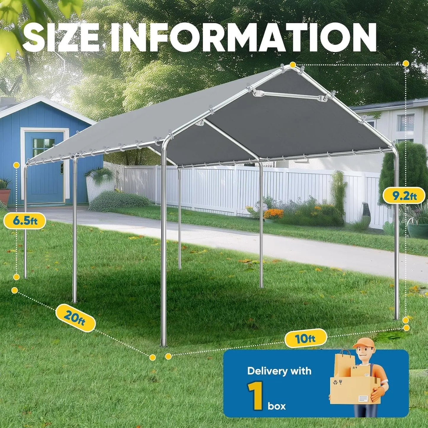 10x20 ft Heavy Duty Carport Canopy Galvanized Car Tent Outdoor Garage Boat Shelter with Reinforced Structure, No, Customized