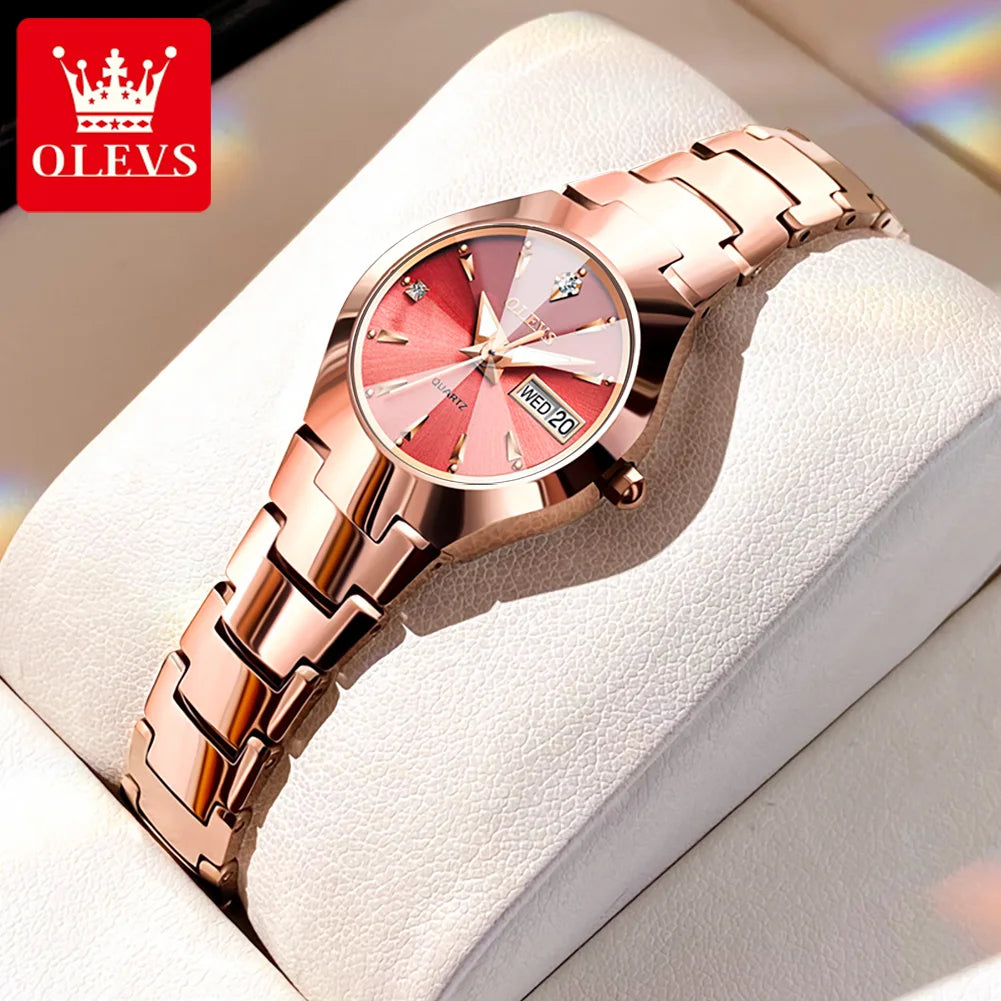 OLEVS Women Watch Quartz Rhombus Mirror Original Quartz Watch for Women Waterproof Luminous Stainless Steel Wristwatch Date Week