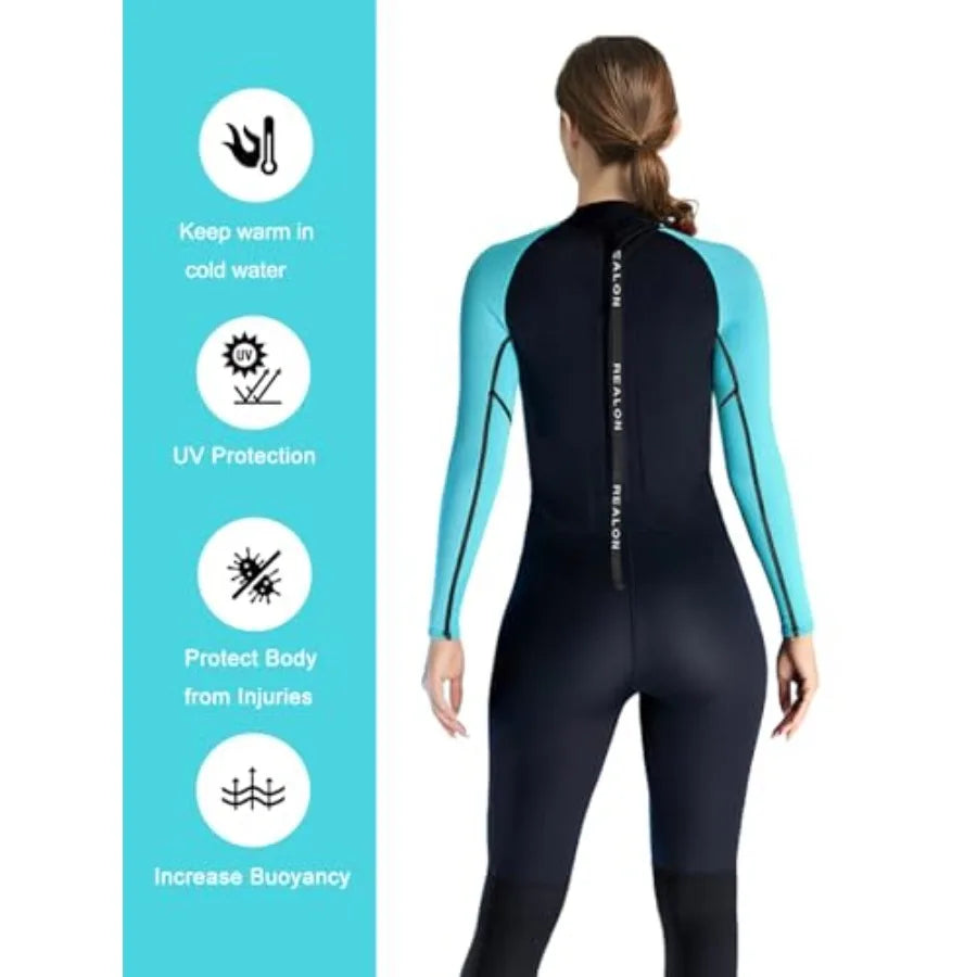 Womens Neoprene Full Wetsuit 3mm for Cold Water Swimming, Surfing, Snorkeling, Diving Black, Thermal Insulation, Flexible Fit