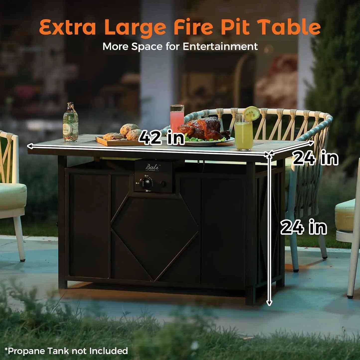 42 inch Propane Fire Pit Patio Outdoor Fire Pit Table Large Black Firepits for Outside Rectangular