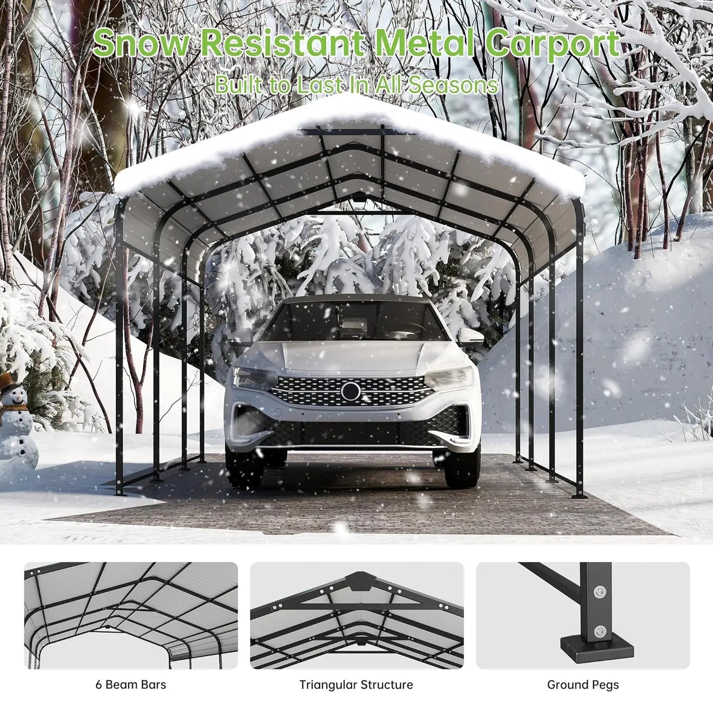 10x15FT Metal Carport, Heavy Duty Frame with Updated Galvanized Steel Roof, Enhanced Base, Outdoor Garage Car, Customized