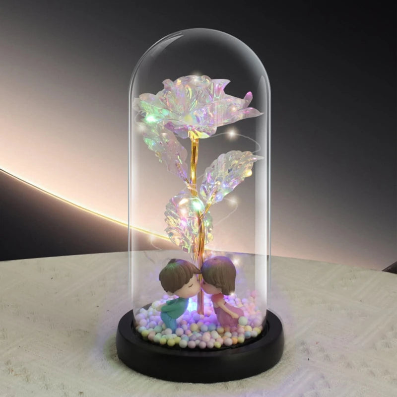 LED Rose Artificial Flowers Glass Lampshade Mother's Day Valentine's Gift Eternal Rose Light Foil Fake Flower Wedding Home Decor