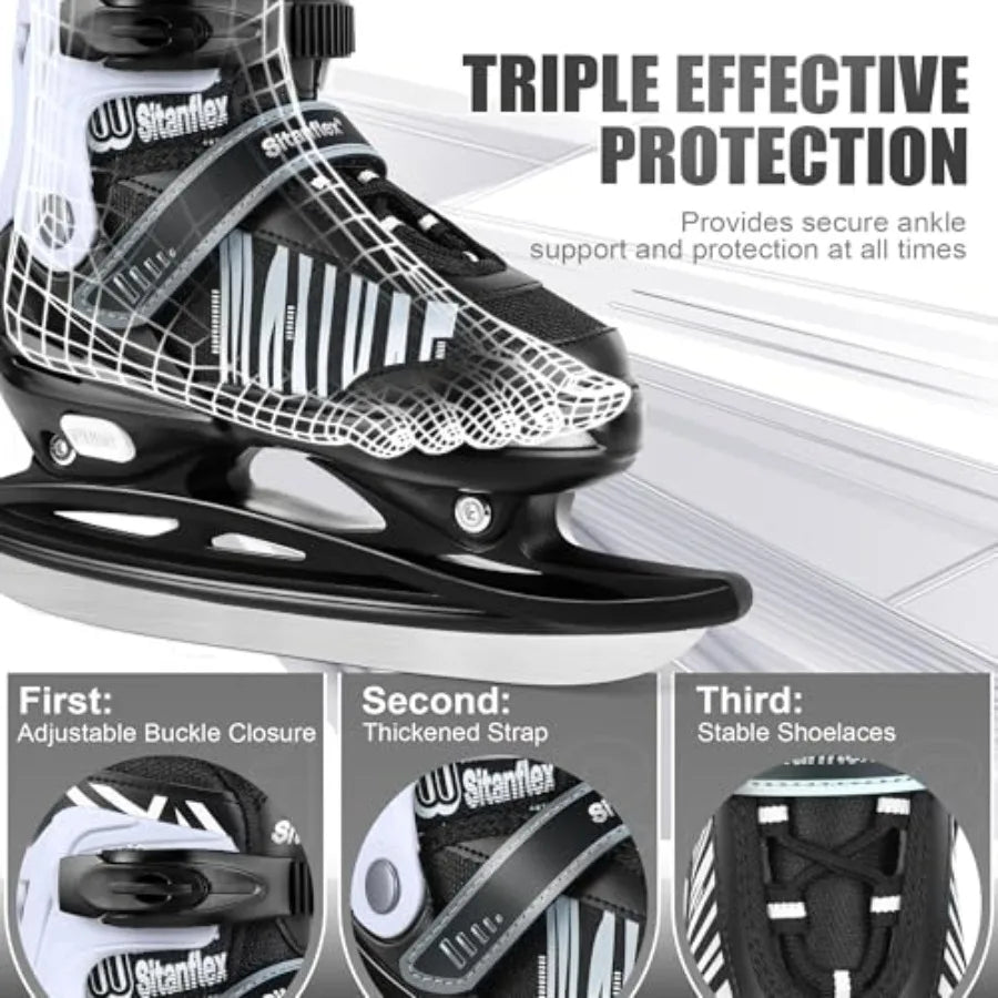 Adjustable Ice Skates for Girls Boys, Ice Hockey Skates for Beginners Ages 4-12, Toddler Ice Skating Shoes with Safety Ankle Su