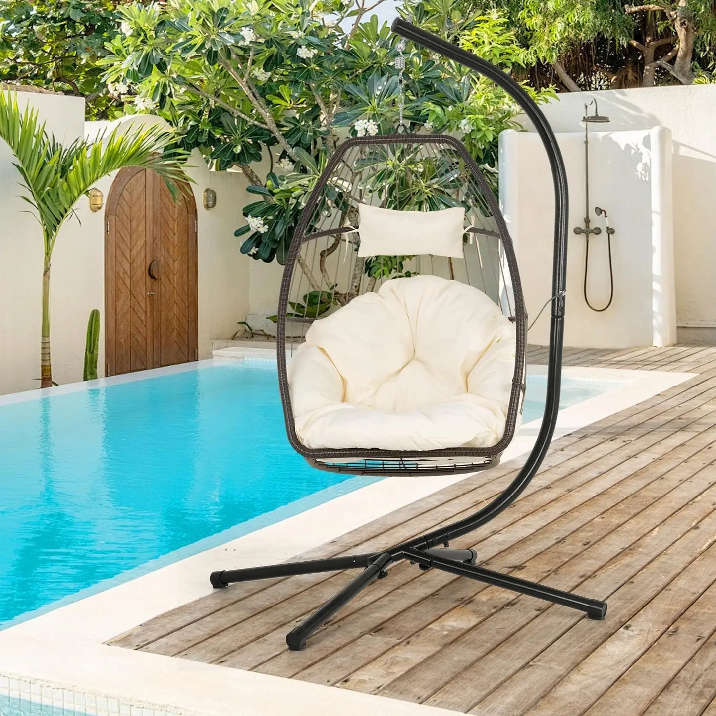 Outdoor Hanging Hammock Chair Stand with 360 Rotation, Heavy Duty Steel Frame Supports 400 LBS for Porch Swing