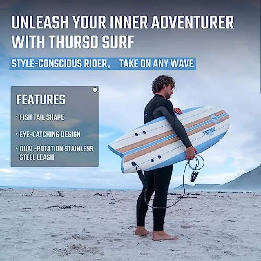5'10'' Soft Top Foam Surfboard Fish for Adults with Twin Fins Double Swivel Leash EPS Core IXPE Deck HDPE Slick Bottom Non-Slip