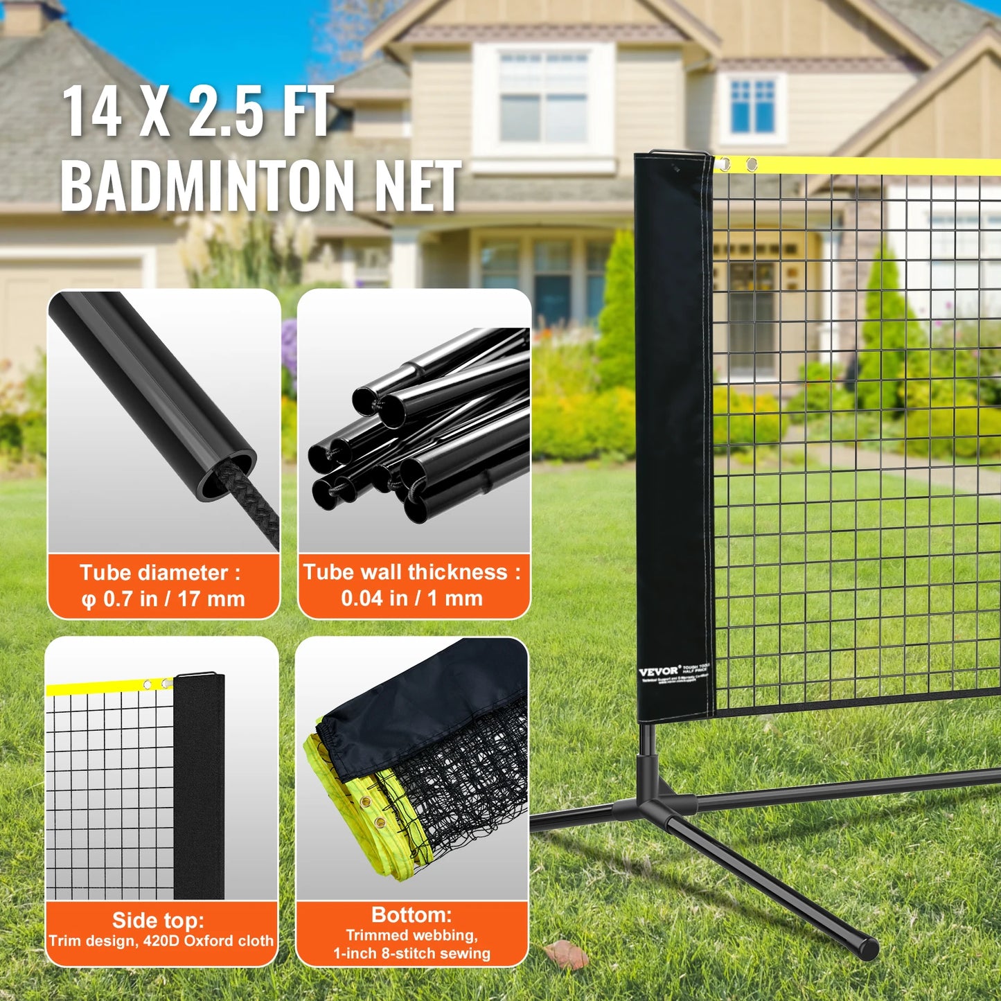 SucceBuy 10-17FT Badminton Net Height Adjustable Volleyball Net Wide Foldable Pickleball Net Portable Easy Setup Tennis Net Set