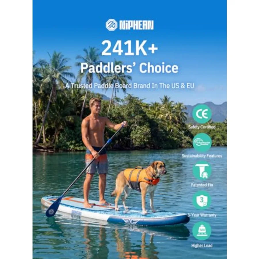Extra Large Inflatable Paddle Board SUP for Family Use PVC Material Blue/Gray 500lbs Capacity with StabilTrac Fin Non-Slip Deck