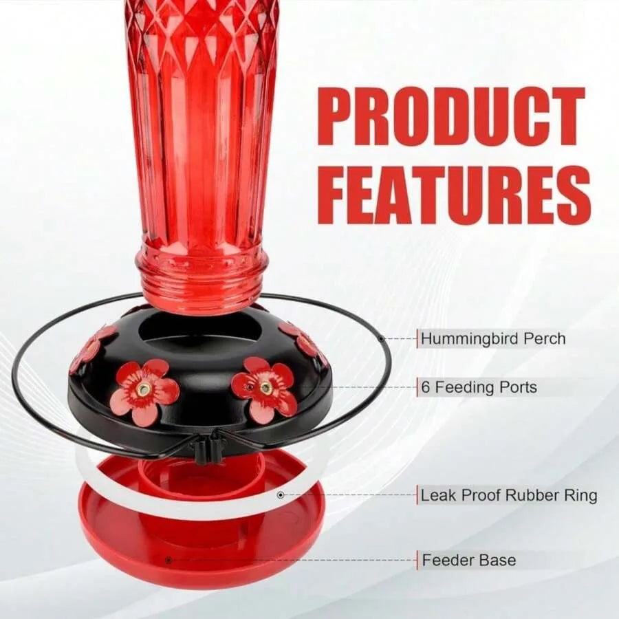 【New style】Zamelane Hummingbird Feeder-16 Ounces, 6 Feeding Ports Glass Hummingbird Feeders For Outdoors, Wide Mouth For Easy F