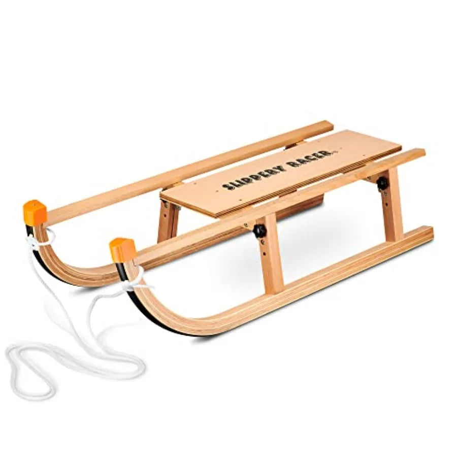 Wooden Foldable Snow Sled for Winter Outdoor Fun Natural Wood Finish with Smooth Gliding Performance