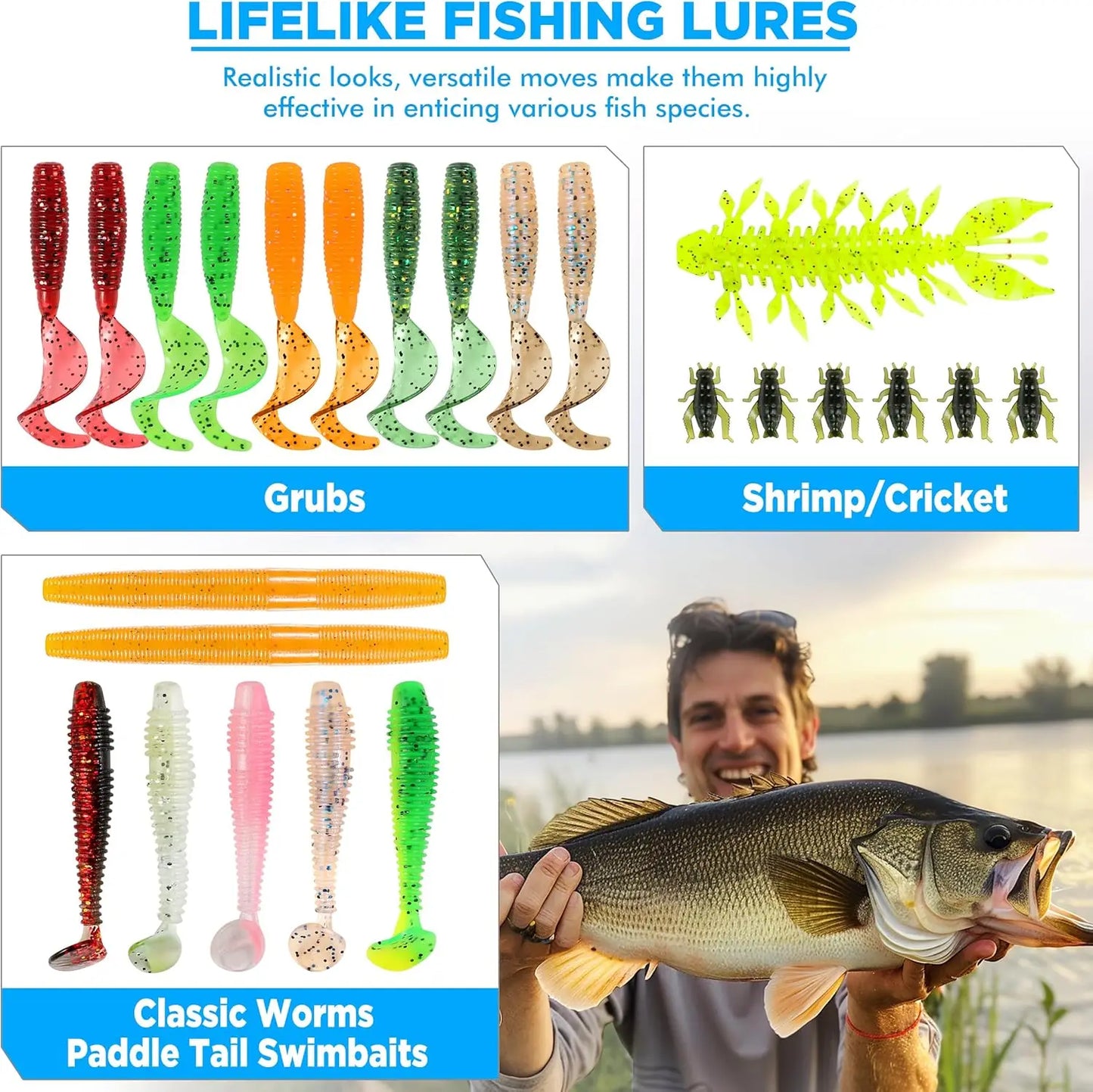137Pcs Fishing Tackle Box with Lures, Crankbaits, Hooks & Accessories for Bass Freshwater