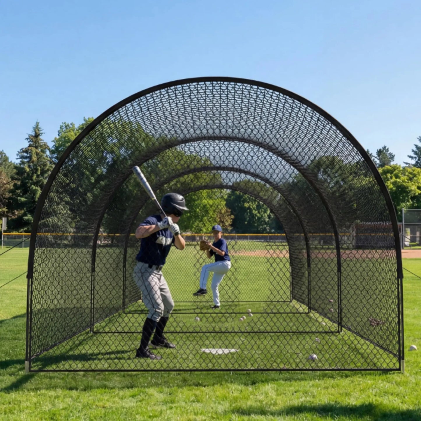 32ft Batting Cage Net With Frame, Multi-Sport Practice Cage For Baseball, Softball, and Golf, Use in Yard or Sports Field