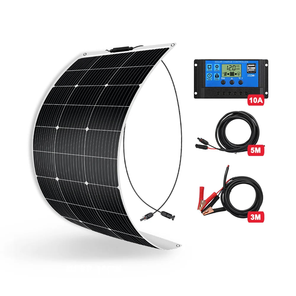 USA Shipped DOKIO 100W-400W Flexible & Durable Solar Panel, 12V/18V Waterproof Portable Charger for RV Camping Boat Van