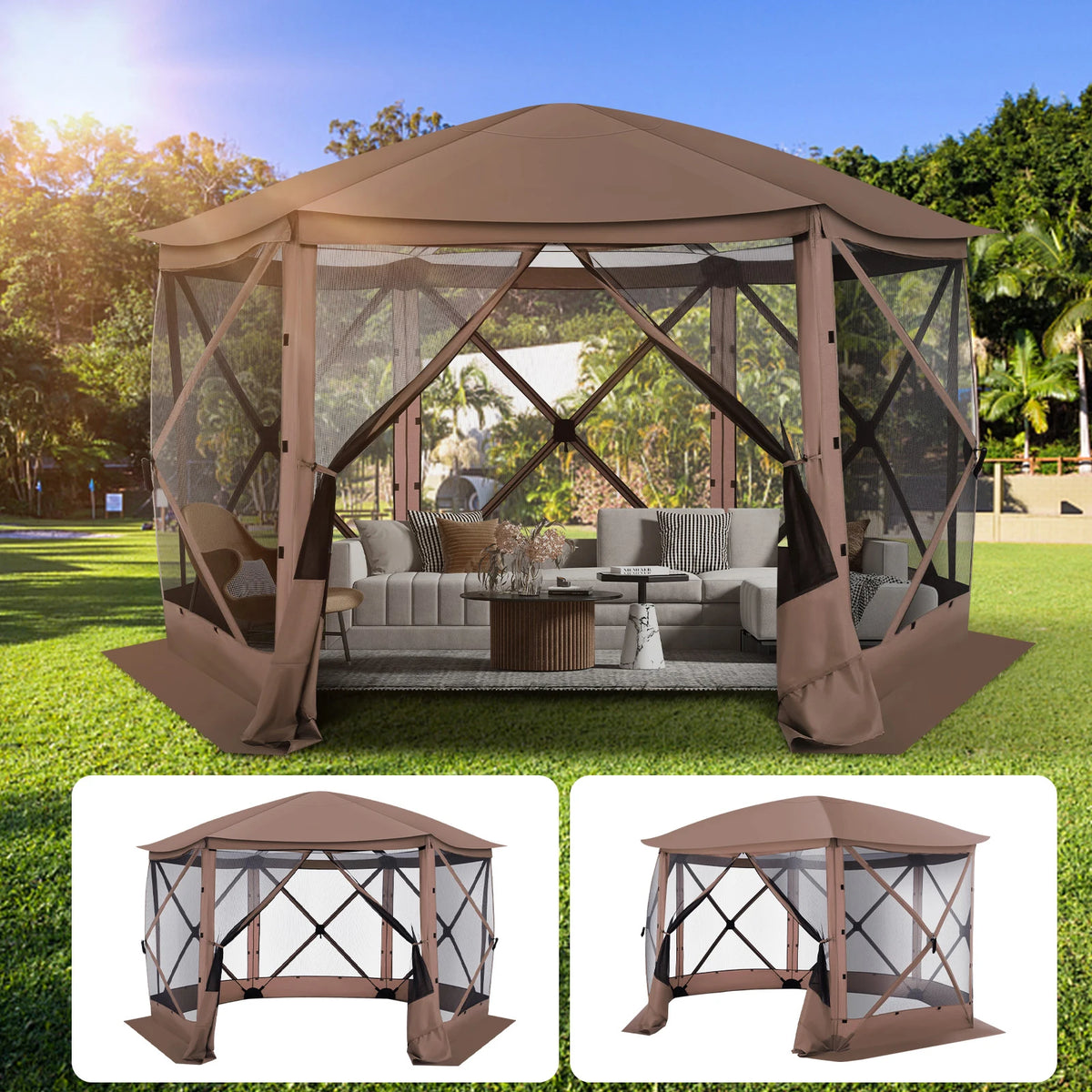 Pop up Gazebo Screen Tent Screen House for Camping, 12x12 Screen Room with Removable Roof, Outdoor Screened Gazebo with Netting,