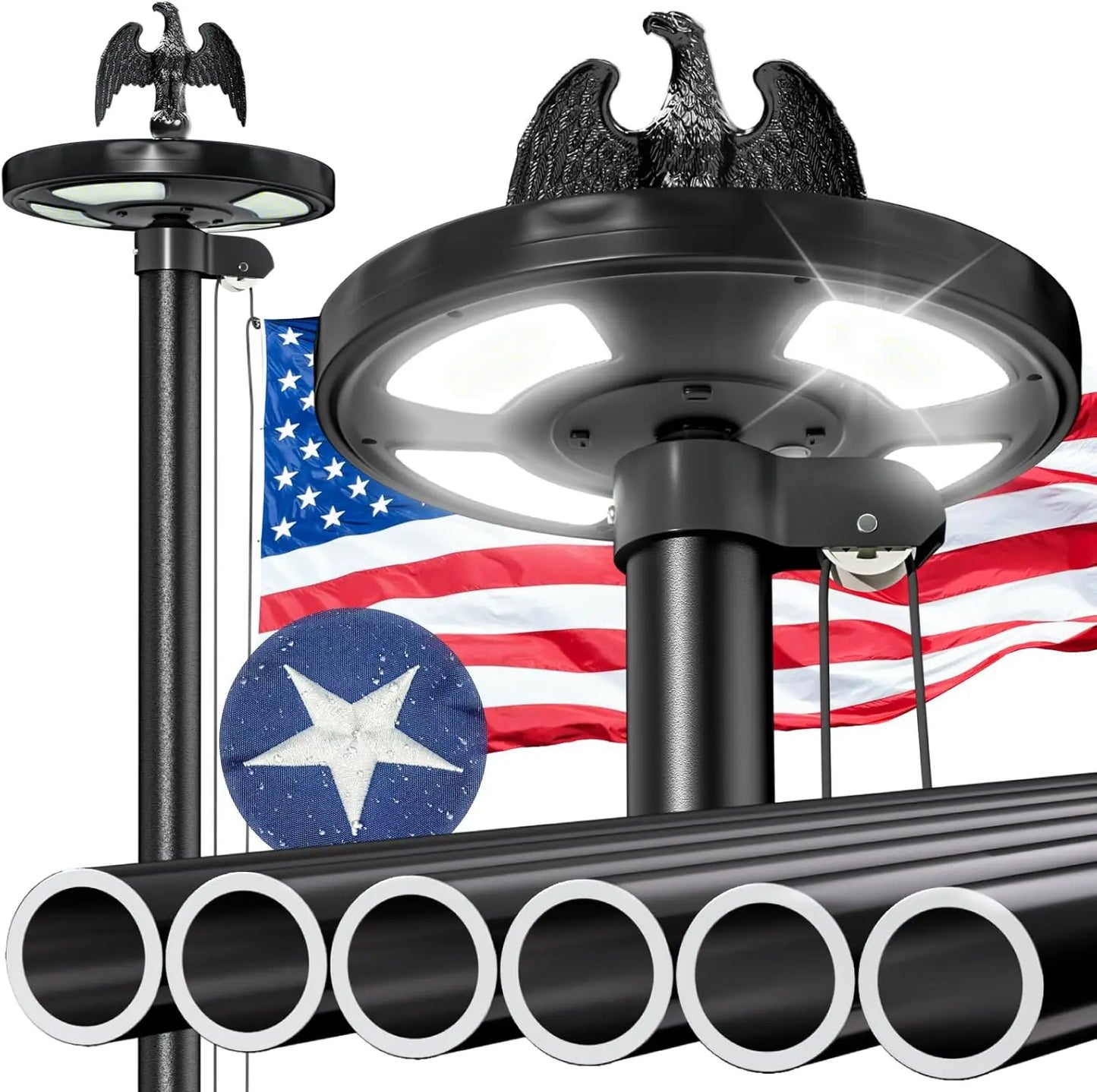 25 FT Heavy Duty Flag Pole with Solar LED Light, Aluminum Flagpole for Outdoor Residential Commercial Use